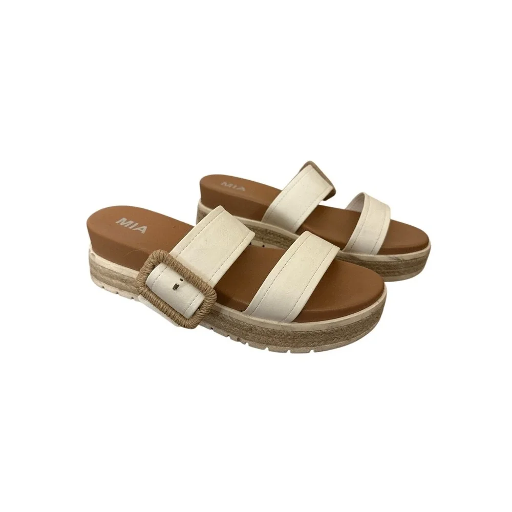 MIA Cream‎ Double-Strap Espadrille Platform Slide Sandals